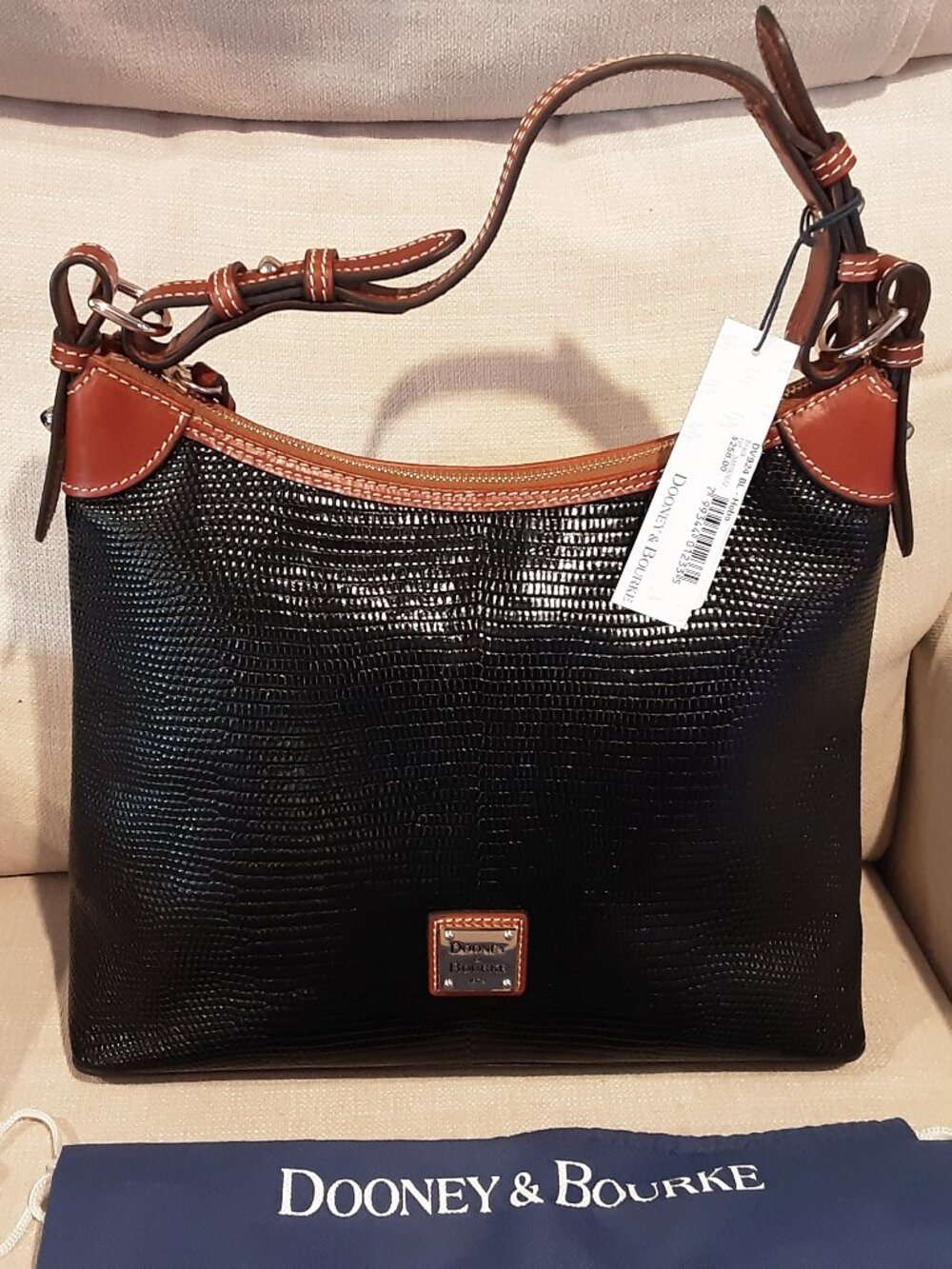 Dooney & Bourke Hobo Shoulder Bag Black Lizard NEW With Tags